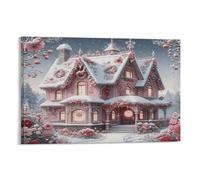 XPASHIQWC Fairy Tale Cottage Wall Decor Poster Pink Winter Giclee Canvas Prints Modern Wall Art Picture Wall Hanging for Bedroom Living Room Decor 20x30inch(50x75cm)