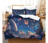 XPASHIQWC Fantasy Starry Sky 3D Print 3 Pieces Comforter Cover Nebula Butterfly with Pillow Cases Hidden Zipper for Adults Bedroom Decoration Single（140x200cm）