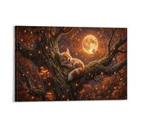 XPASHIQWC Fox Poster Artwork Moonlight Autumn Tree Giclee Canvas Prints Modern Canvas Wall Art Picture Wall Hanging for Office Gym Living Room Decor 08x12inch(20x30cm)