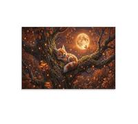 XPASHIQWC Fox Wall Decor Poster Moonlight Autumn Tree Canvas Prints Picture Modern Canvas Wall Art Picture Wall Hanging for Dining Room Kitchen Home Office Decor 16x24inch(40x60cm)