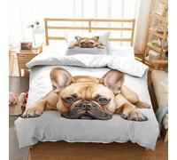 XPASHIQWC FRENCH BULLDOG 3D Print Bedding Set Cute Dog with Hidden Zipper Microfiber for Modern Bedroom Decoration Single（135x200cm）