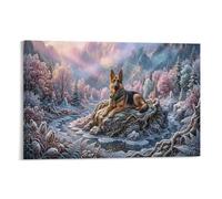XPASHIQWC German Shepherd Poster Artwork Frost-covered Forest Giclee Canvas Prints Modern Canvas Wall Art Picture Wall Hanging for Bathroom Wall Decor 08x12inch(20x30cm)