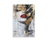 XPASHIQWC Gilded Lips Portrait Wall Decor Poster Black & Gold Art Canvas Prints Picture Modern Wall Art Picture Wall Hanging for Office Gym Living Room Decor 20x30inch(50x75cm)
