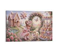 XPASHIQWC Girl & Pomeranian Wall Decor Poster Candy Gingerbread House Giclee Canvas Prints Modern Wall Art Picture Wall Hanging for Office Gym Living Room Decor 08x12inch(20x30cm)