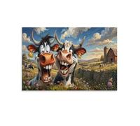 XPASHIQWC Goofy Cartoon Cows Wall Decor Poster Pastoral Ranch Canvas Prints Picture Modern Canvas Wall Art Picture Wall Hanging for Dining Room Kitchen Home Office Decor 24x36inch(60x90cm)