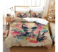XPASHIQWC Graffiti Aliens 3D Print 3 Pieces Comforter Cover Skull with Pillow Cases Hidden Zipper for Adults Bedroom Decoration King(220x240cm)