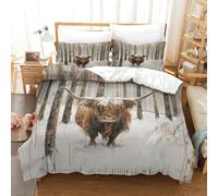 XPASHIQWC Highland Cattle 3 Pieces 3D Printed Comforter Cover Set Snowy Forest with Pillow Cases Microfiber for Modern Bedroom Decor King（220x240cm）