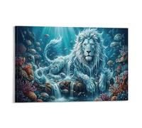 XPASHIQWC Ice-Blue Water Lion Wall Decor Poster Underwater Waterfall Canvas Prints Picture Modern Wall Art Picture Wall Hanging for Living Room Home Decorations 24x36inch(60x90cm)