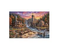 XPASHIQWC Lakeside Lighthouse Poster Artwork Cabins Autumn Stream Canvas Prints Picture Modern Wall Art Picture Wall Hanging for Living Room Bedroom Home Decorations 08x12inch(20x30cm)