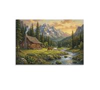 XPASHIQWC Log Cabin Wall Decor Poster Mountain Stream Giclee Canvas Prints Modern Wall Art Picture Wall Hanging for Bathroom Wall Decor 08x12inch(20x30cm)