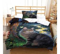 XPASHIQWC Maine Coon 3 Pieces 3D Printed Comforter Cover Moonlit Forest with Pillow Cases Hidden Zipper for Kids Boys Girls Bedroom Dorm Decor Single（135x200cm）