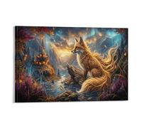XPASHIQWC Nine-Tailed Fox Poster Artwork Aurora Valley Giclee Canvas Prints Modern Wall Art Picture Wall Hanging for Bathroom Wall Decor 16x24inch(40x60cm)