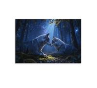 XPASHIQWC Pair of Wolves Poster Artwork Starry Night Forest Giclee Canvas Prints Modern Canvas Wall Art Picture Wall Hanging for Bathroom Wall Decor 20x30inch(50x75cm)