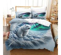 XPASHIQWC Polar Bear 3 Pieces 3D Printed Comforter Cover Northern Lights Feather Microfiber With Zipper Closure for Modern Bedroom Decor Double（200x200cm）