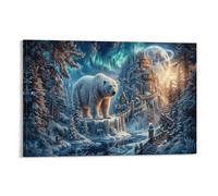 XPASHIQWC Polar Bear Poster Artwork Aurora Galaxy Canvas Prints Picture Modern Wall Art Picture Wall Hanging for Living Room Bedroom Home Decorations 16x24inch(40x60cm)