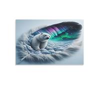 XPASHIQWC Polar Bear Poster Artwork Northern Lights Feather Canvas Prints Picture Modern Canvas Wall Art Picture Wall Hanging for Bedroom Living Room Decor 08x12inch(20x30cm)