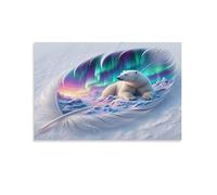 XPASHIQWC Polar Bear Wall Decor Poster Northern Lights Feather Giclee Canvas Prints Modern Wall Art Picture Wall Hanging for Dining Room Kitchen Home Office Decor 16x24inch(40x60cm)