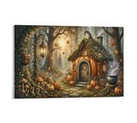 XPASHIQWC Pumpkin Fairy Cottage Wall Decor Poster Autumn Forest Giclee Canvas Prints Modern Wall Art Picture Wall Hanging for Living Room Bedroom Home Decorations 24x36inch(60x90cm)