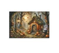 XPASHIQWC Pumpkin Fairy Cottage Wall Decor Poster Autumn Forest Giclee Canvas Prints Modern Wall Art Picture Wall Hanging for Bedroom Living Room Decor 20x30inch(50x75cm)