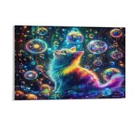XPASHIQWC Rainbow Cat Poster Artwork Magical Forest Canvas Prints Picture Modern Canvas Wall Art Picture Wall Hanging for Bathroom Wall Decor 08x12inch(20x30cm)