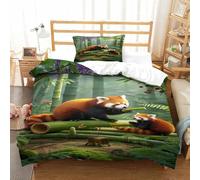 XPASHIQWC Red Panda 3D Print Bedding Set Bamboo Forest with Hidden Zipper And Pillow Casesfor Kid Teens Boys And Girls Single（135x200cm）