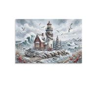 XPASHIQWC Red & White Lighthouse Poster Artwork Winter Coastline Canvas Prints Picture Modern Canvas Wall Art Picture Wall Hanging for Dining Room Kitchen Home Office Decor 16x24inch(40x60cm)