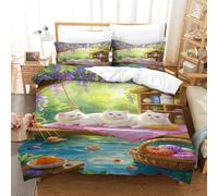 XPASHIQWC White Cat 3 Pcs 3D Print Bedding Set Wisteria Garden Microfiber with Zipper Closure for Adults Bedroom Decoration King(220x240cm)