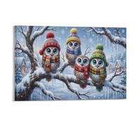 XPASHIQWC Winter Knit Owl Poster Artwork Snowy Forest Fairy Tale Giclee Canvas Prints Modern Canvas Wall Art Picture Wall Hanging for Living Room Bedroom Home Decorations 16x24inch(40x60cm)