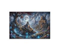XPASHIQWC Wolf Poster Artwork Moonlit Forest Castle Giclee Canvas Prints Modern Canvas Wall Art Picture Wall Hanging for Home Decorations 12x18inch(30x45cm)