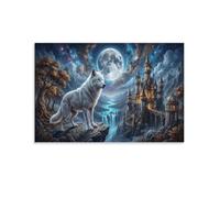 XPASHIQWC Wolf Poster Artwork Starry Moonlit Night Canvas Prints Picture Modern Canvas Wall Art Picture Wall Hanging for Bathroom Wall Decor 24x36inch(60x90cm)