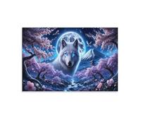 XPASHIQWC Wolf Wall Decor Poster Moonlight Cherry Blossoms Giclee Canvas Prints Modern Wall Art Picture Wall Hanging for Dining Room Kitchen Home Office Decor 08x12inch(20x30cm)