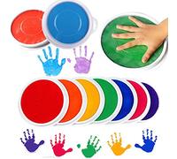 XPAU 7-Inch Jumbo Ink Pads Set for Kids (8 Colors) - Washable Finger Paint for Craft, Handprint Art & Card Making - Non-Toxic