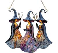 XPAU Halloween Hanging Ornament - Witch Hat & Magic Theme Indoor Hanging Ornaments with Chains, Mystical Window Decor for Spooky Season Home & Party Halloween Decorations (09)