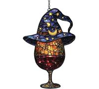 XPAU Halloween Hanging Ornament - Witch Hat & Magic Theme Indoor Hanging Ornaments with Chains, Mystical Window Decor for Spooky Season Home & Party Halloween Decorations (10)