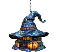 XPAU Halloween Hanging Ornament - Witch Hat & Magic Theme Indoor Hanging Ornaments with Chains, Mystical Window Decor for Spooky Season Home & Party Halloween Decorations (03)