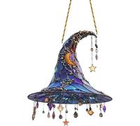 XPAU Halloween Hanging Ornament - Witch Hat & Magic Theme Indoor Hanging Ornaments with Chains, Mystical Window Decor for Spooky Season Home & Party Halloween Decorations (01)