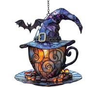 XPAU Halloween Hanging Ornament - Witch Hat & Magic Theme Indoor Hanging Ornaments with Chains, Mystical Window Decor for Spooky Season Home & Party Halloween Decorations (02)