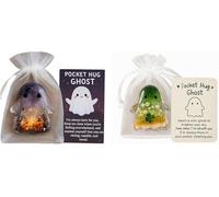 XPAU Halloween Pocket Hug Ghost Gift - Pocket Hug Ghost with Message Card, Cute Anxiety Toy for Women, Men, Teens | Spooky Comfort Gift Idea (Black+White)
