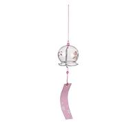 XPAU Hand Blown Wind Chime - Japanese Glass Wind Bells with Hand Painted Cherry Blossoms, Pink Beads & Kanji Charm for Home Decor/Garden/Gift (White)