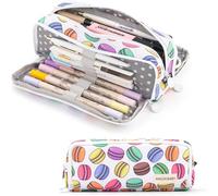 XPAU Large Capacity Double Zipper School Pencil Case - Canvas Organiser for Students, Artists & Professionals (White Macaron)