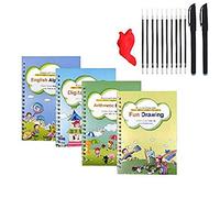 XPAU Magic Practice Copybook Set for Kids - Reusable Handwriting Workbook with Auto Fade Pen (4 Books, 2 Pens, 10 Refills) - English Alphabet, Maths & Drawing for Ages 4-12