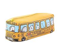 XPAU Pencil Case Animal School Bus Pencil Case - Kids Travel Organiser Canvas Stationery Bag with Animals | Yellow/Red/Blue/Orange (Yellow)