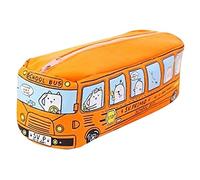 XPAU Pencil Case Animal School Bus Pencil Case - Kids Travel Organiser Canvas Stationery Bag with Animals | Yellow/Red/Blue/Orange (Orange)