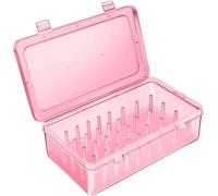 XPAU Piping Tip Storage Box - Upright Organiser with Snap-Tight Lid, Stackable Clear Container for Baking Decorating Tools, 9x5.2x2.5 Inches (Pink)
