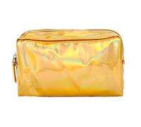 XPAU Rainbow Holographic Makeup Bag & Pencil Case Organiser - Handbag Size 18x10.5cm, PU Cosmetic Bag/Side Pocket (Gold/Silver/Purple) (Gold)