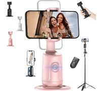 XPAU Smart AI Tracking Phone Tripod Stand with Gesture Control & Remote - No App Required! 360° Auto Rotate Facial Recognition | 5H Battery, Universal Holder 40-80mm, Lightweight (Pink)