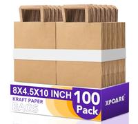 XPCARE 100 PCS Brown Paper Bags,8x4.5x10 Inch Brown Paper Bags with Handles,Medium Gift Bag Bulk,Retail,Birthday,Party Favors,Shopping,Wedding