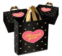 XPCARE 100 PCS Thank You Bag Gift Bags, 12x14 Inch Black Gift Bag with Handle,Reusable Plastic Shopping Bags for Business Small,Boutique Stores, Retail Stores,Party