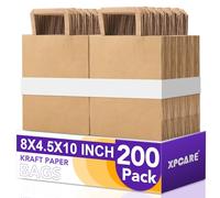 XPCARE 200 PCS Brown Paper Bags,8x4.5x10 Inch Brown Paper Bags with Handles,Medium Gift Bag Bulk,Retail,Birthday,Party Favors,Shopping,Wedding