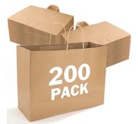 XPCARE 200Pack Paper Gift Bags with Handles Bulk,16x6x12 Inch Plain Natural Kraft Bags Packaging,Brown Paper Bags,for Birthday Party,Boutiques,Small Business,Retail Stores,Merchandise